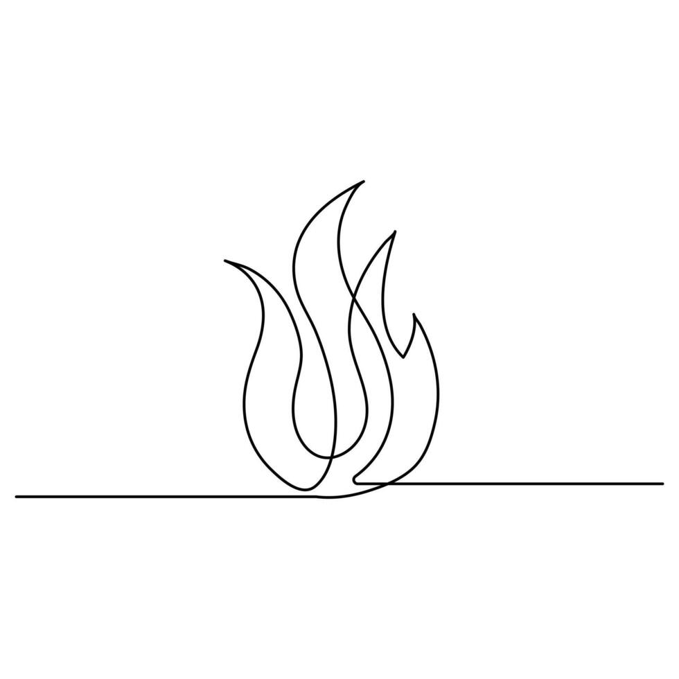Fire continuous one line art drawing flame shape, gas icon, bonfire outline vector illustration