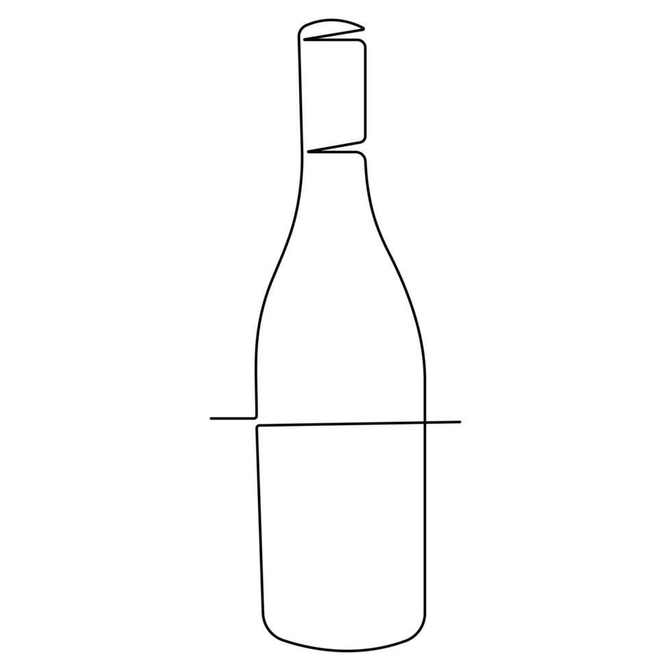 Continuous single line art drawing of wine bottle alcohol drink in doodle style outline vector illustration