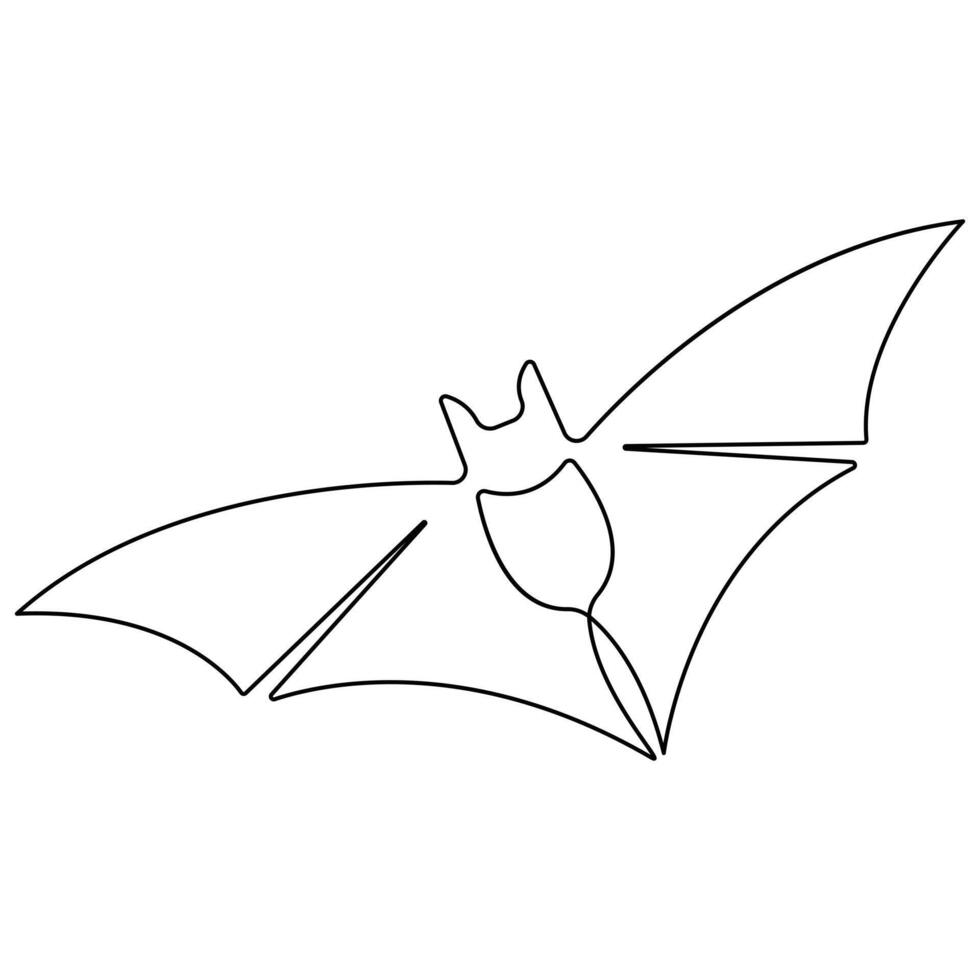 Continuous single line art drawing of cute flying bat for nature lover organization outline vector illustration