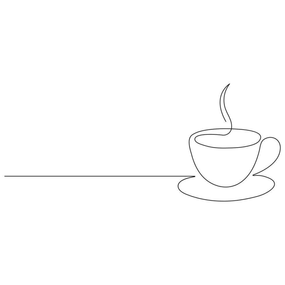 Coffee cup continuous one line art drawing of breakfast steam morning coffee design outline vector illustration