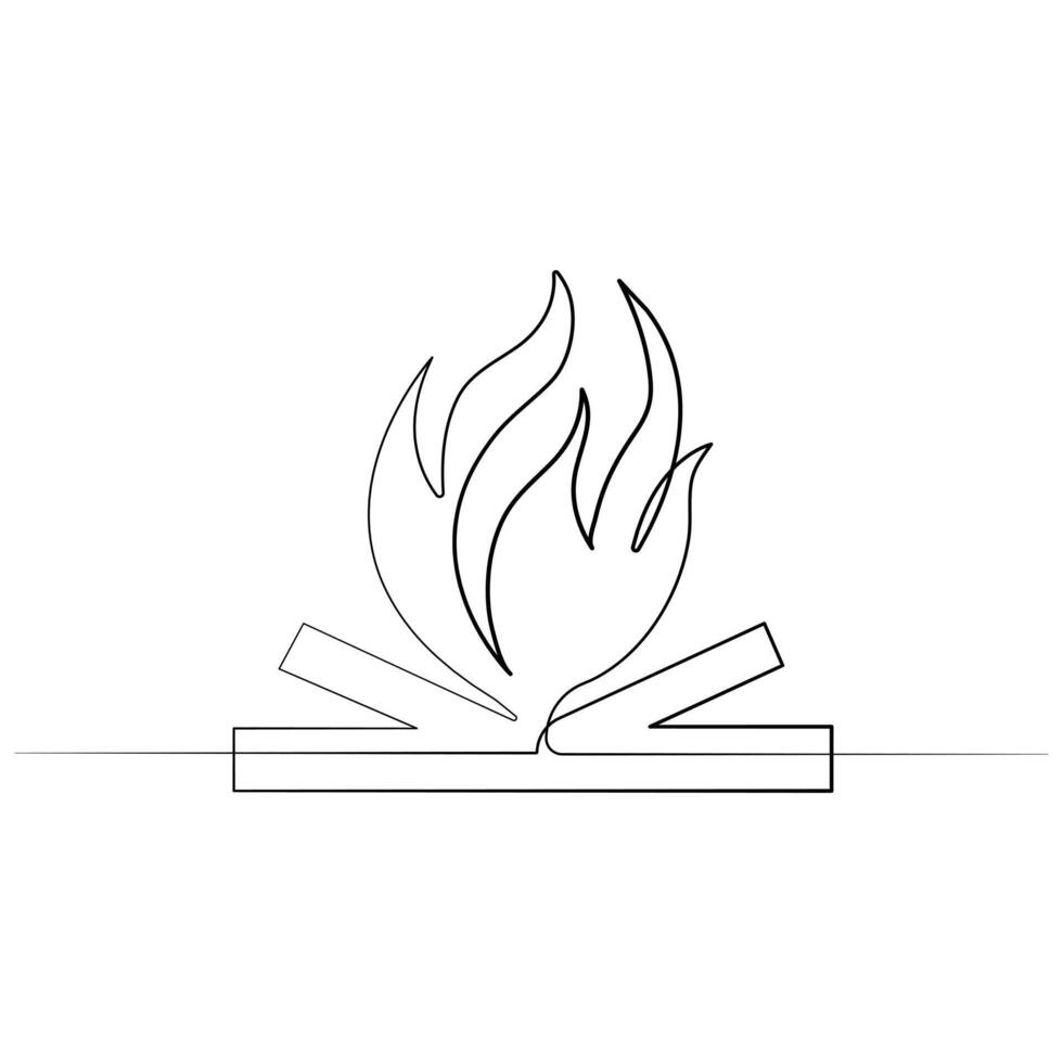 Fire continuous one line art drawing flame shape, gas icon, bonfire outline vector illustration