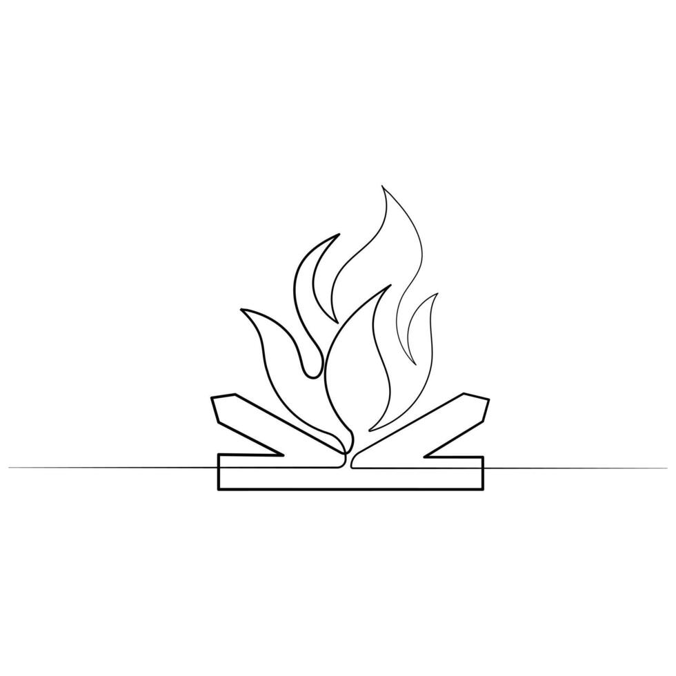 Fire continuous one line art drawing flame shape, gas icon, bonfire outline vector illustration