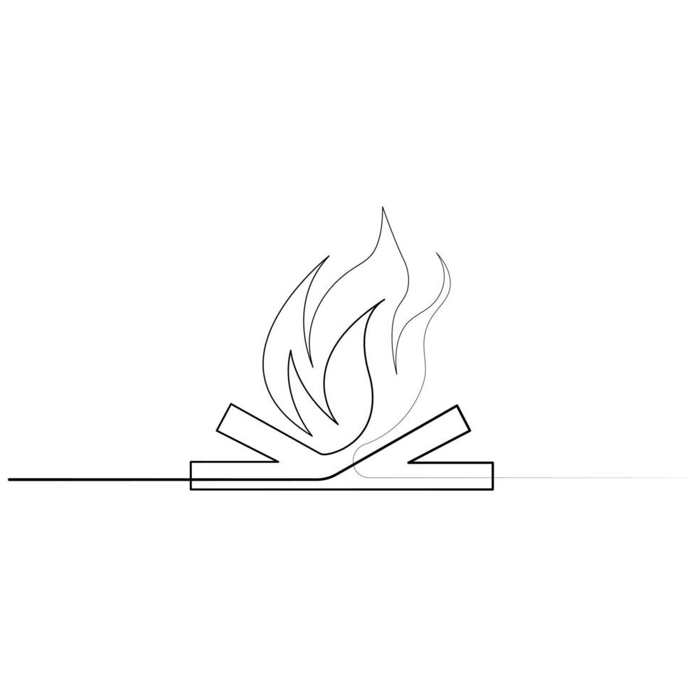 Fire continuous one line art drawing flame shape, gas icon, bonfire outline vector illustration