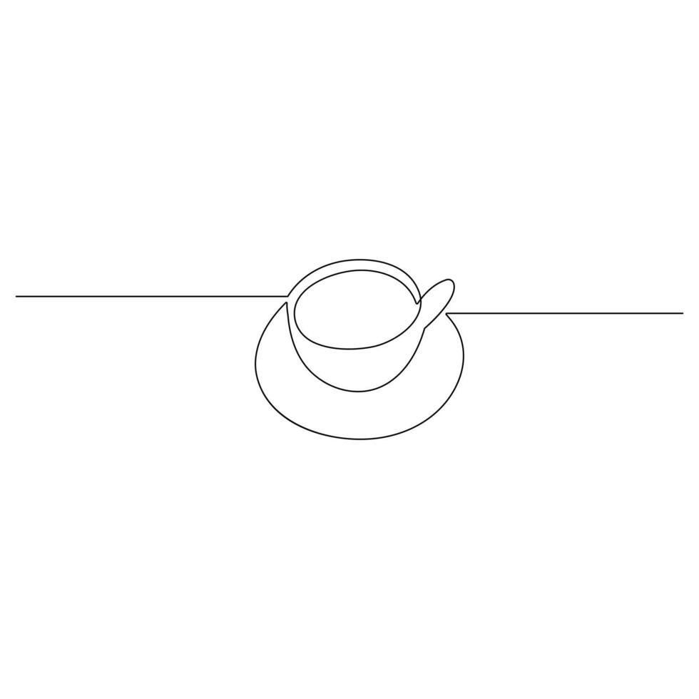 Coffee cup continuous one line art drawing of breakfast steam morning coffee design outline vector illustration