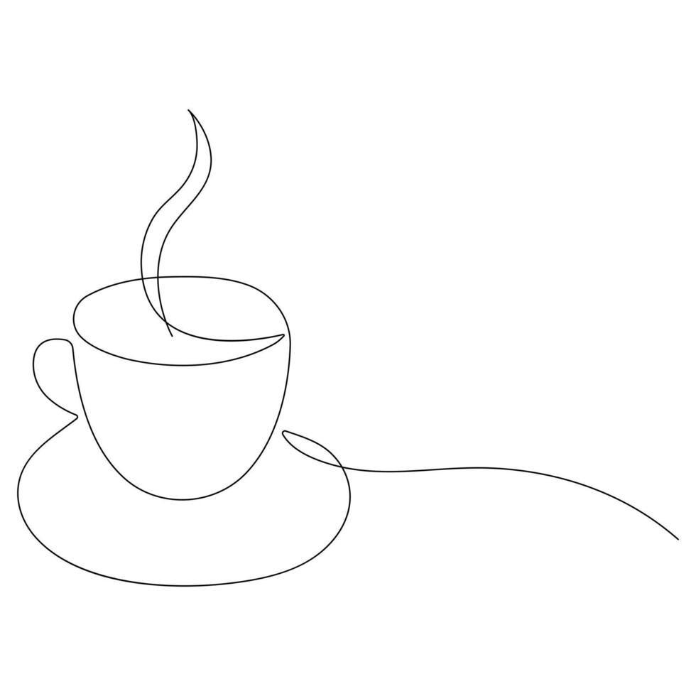 café taza continuo uno línea Arte dibujo de desayuno vapor Mañana café diseño contorno vector ilustración