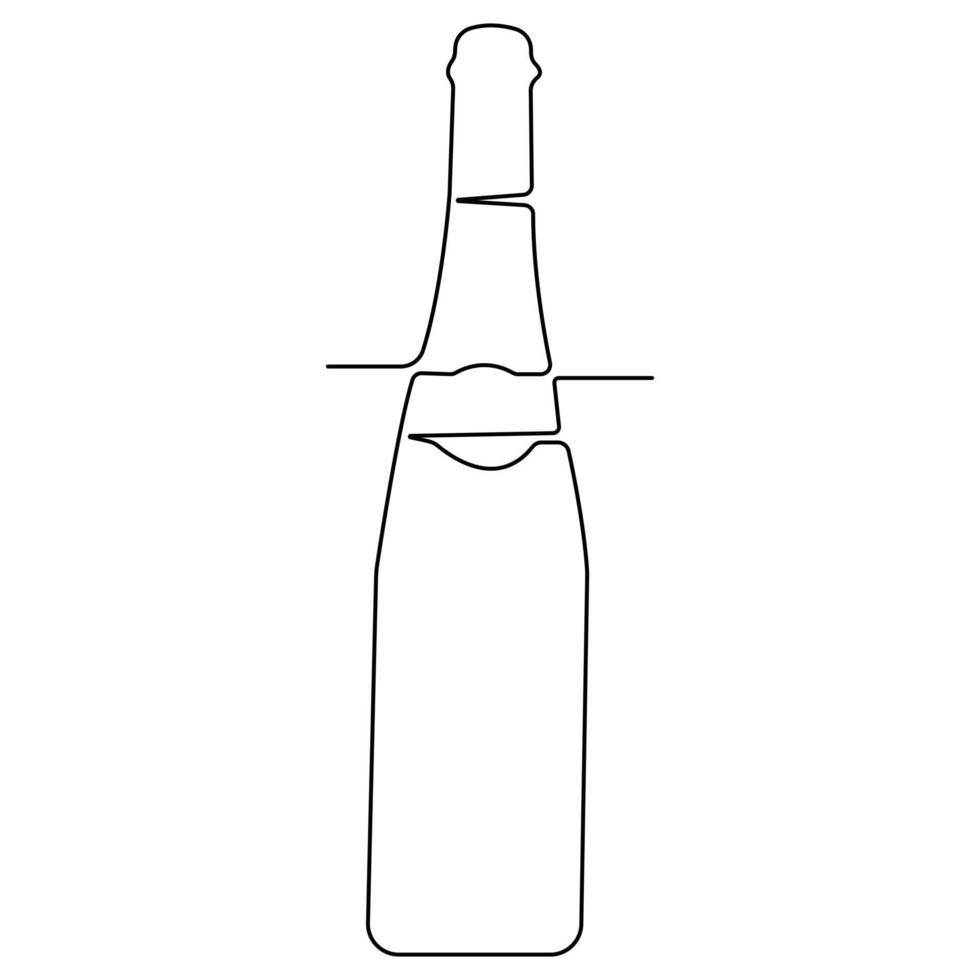 Continuous single line art drawing of wine bottle alcohol drink in doodle style outline vector illustration