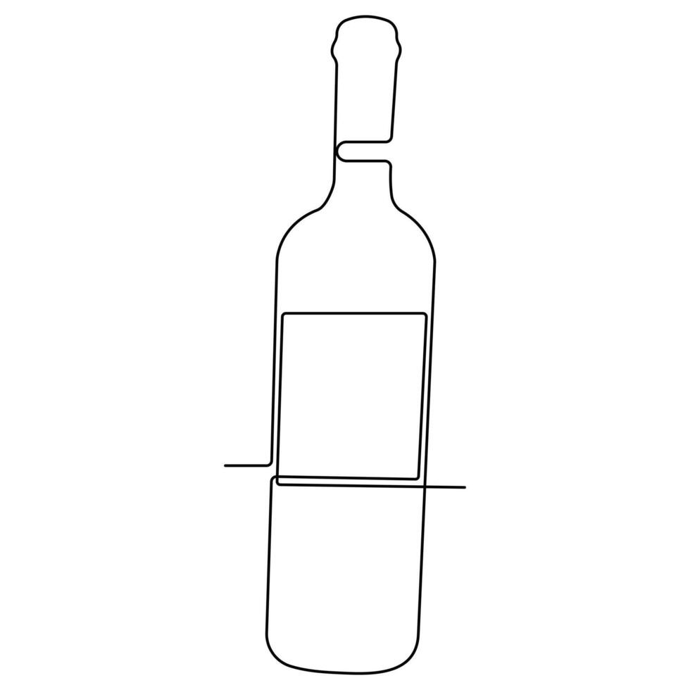 Continuous single line art drawing of wine bottle alcohol drink in doodle style outline vector illustration