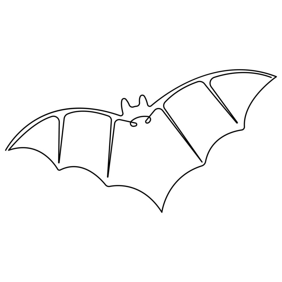 Continuous single line art drawing of cute flying bat for nature lover organization outline vector illustration