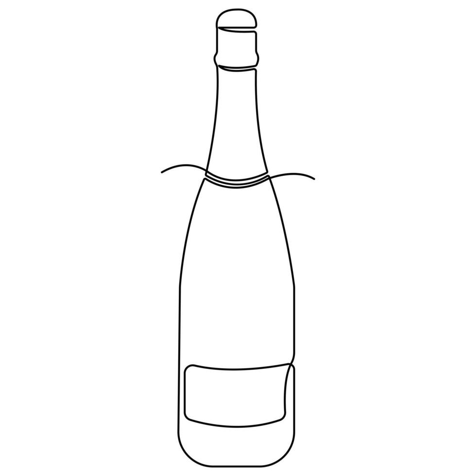 Continuous single line art drawing of wine bottle alcohol drink in doodle style outline vector illustration