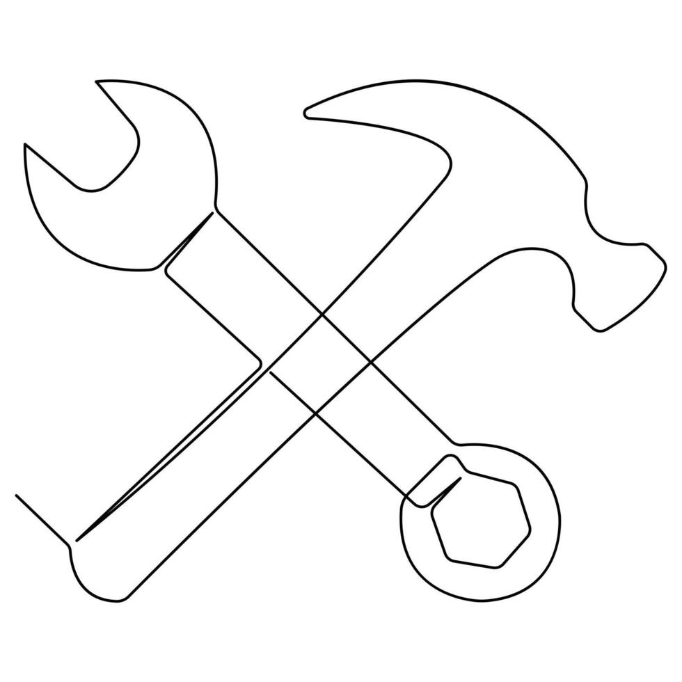 Continuous one line art drawing repair tool icon Service center symbol engineer day vector