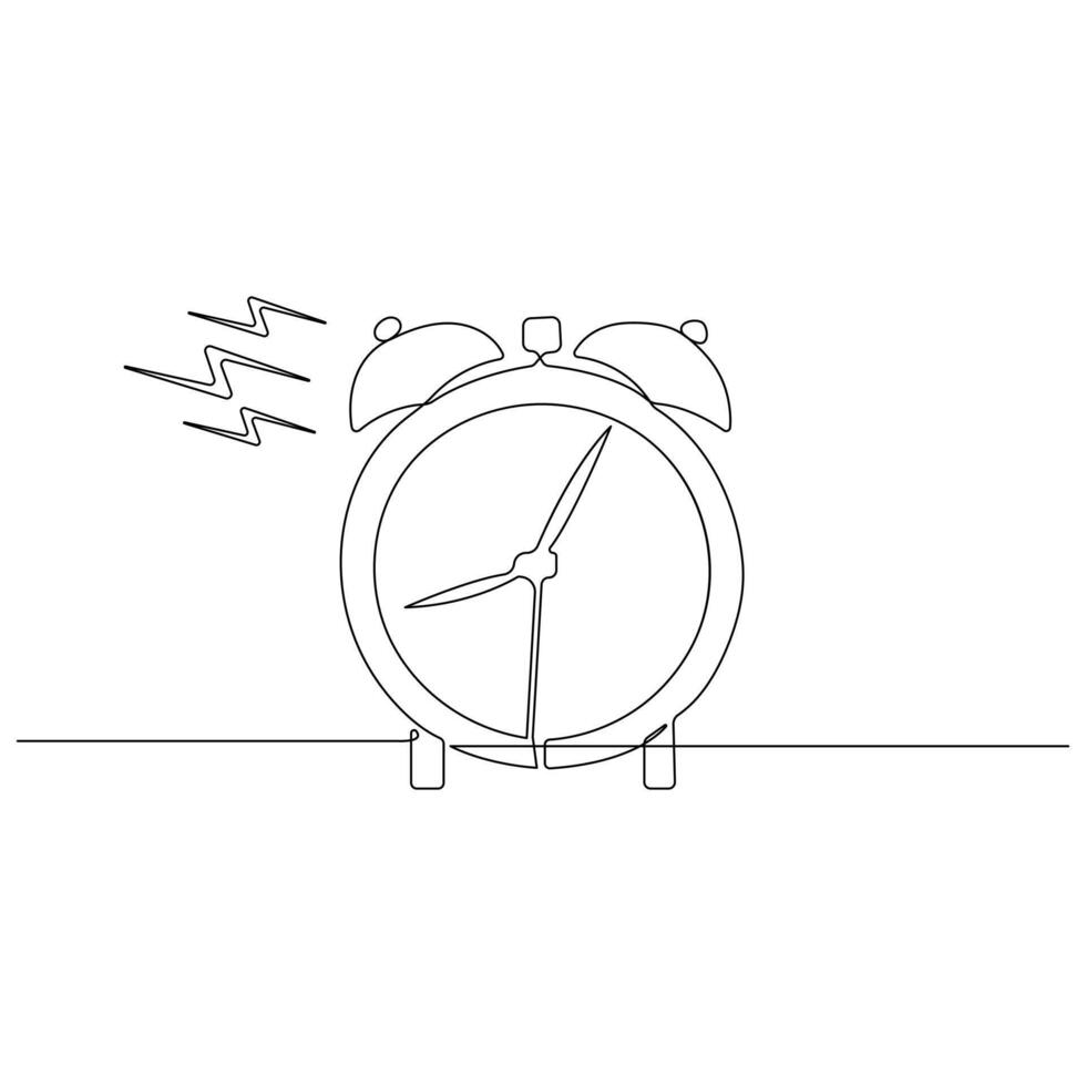 Continuous one line art drawing of ringing alarm clock outline vector illustration