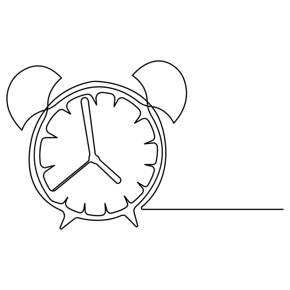 Continuous one line art drawing of ringing alarm clock outline vector illustration