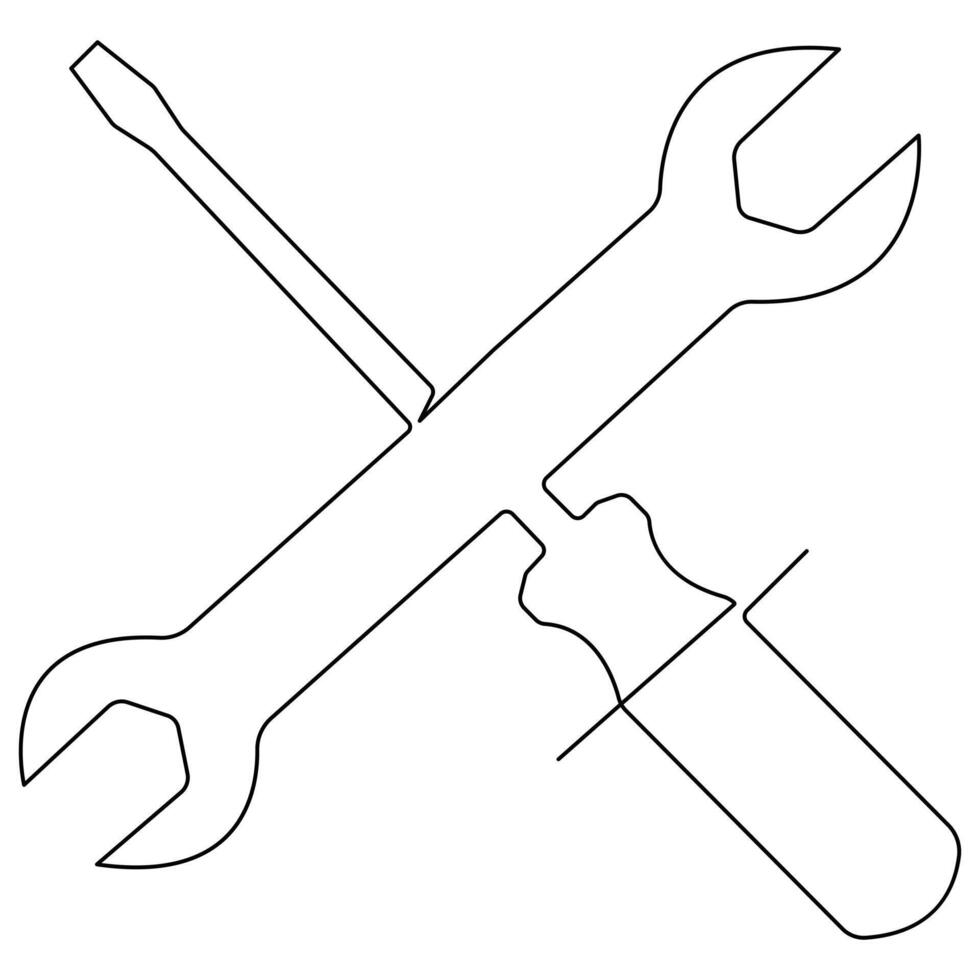 Continuous one line art drawing repair tool icon Service center symbol engineer day vector