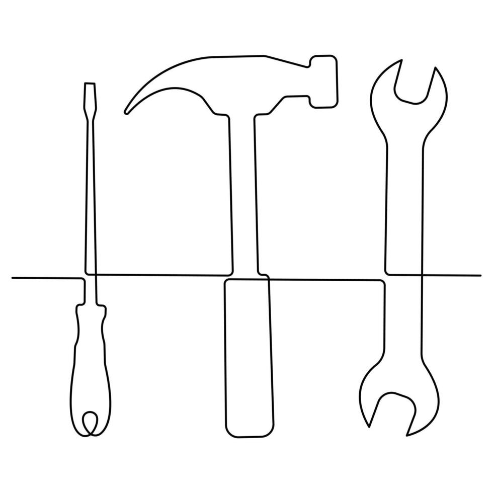 Continuous one line art drawing repair tool icon Service center symbol engineer day vector