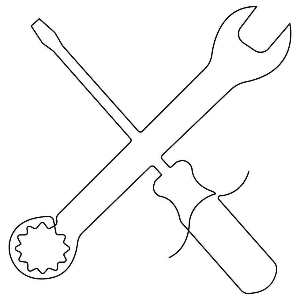 Continuous one line art drawing repair tool icon Service center symbol engineer day vector