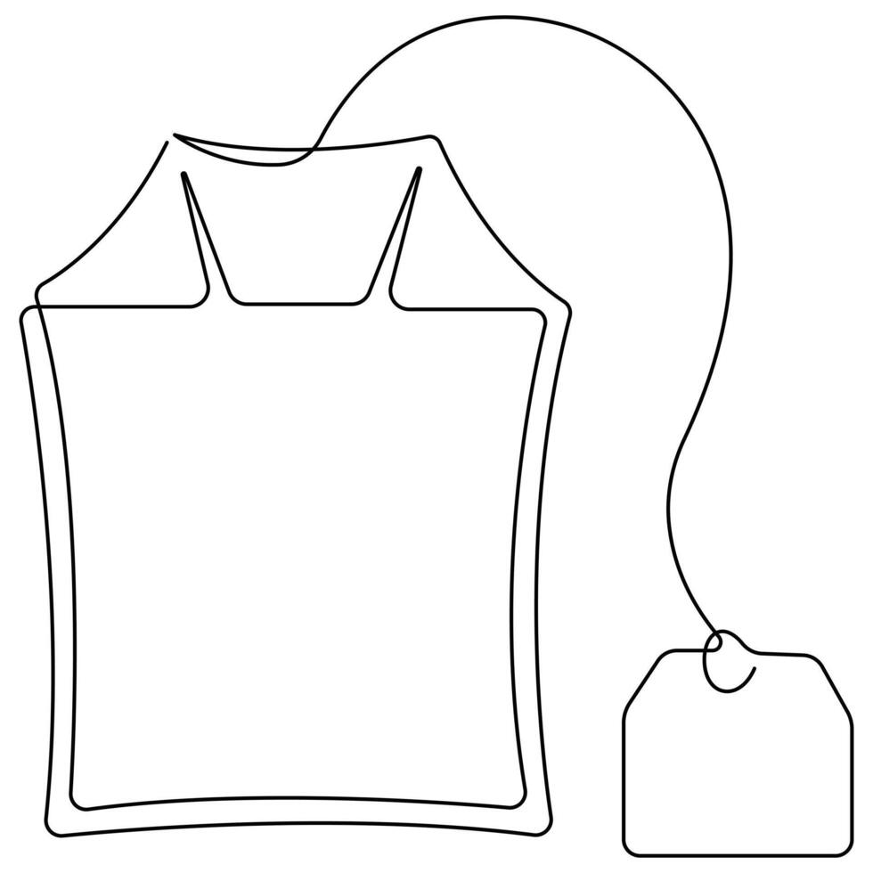 Continuous single line art drawing of paper tea bag icon and Hot herbal drink outline art vector illustration