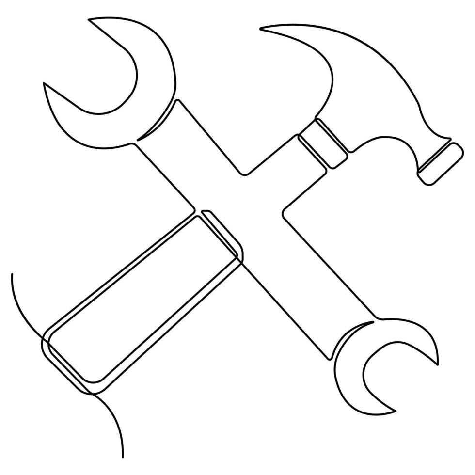 Continuous one line art drawing repair tool icon Service center symbol engineer day vector