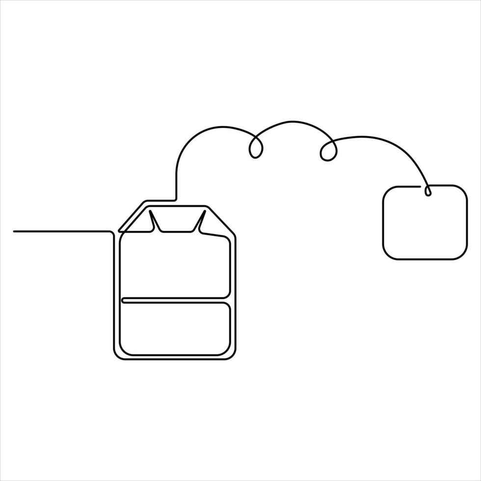Continuous single line art drawing of paper tea bag icon and Hot herbal drink outline art vector illustration