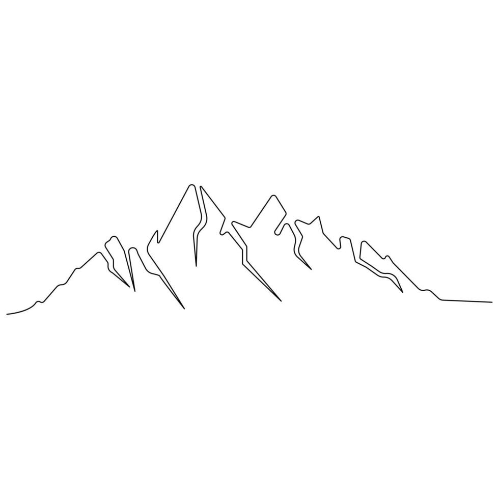 continuo soltero línea Arte dibujo de montaña paisaje parte superior ver de monta contorno vector ilustración