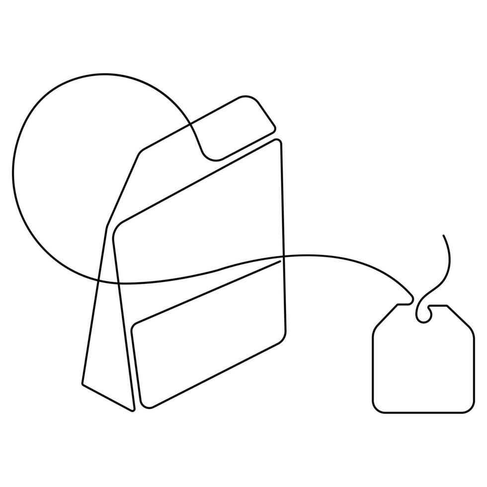 Continuous single line art drawing of paper tea bag icon and Hot herbal drink outline art vector illustration
