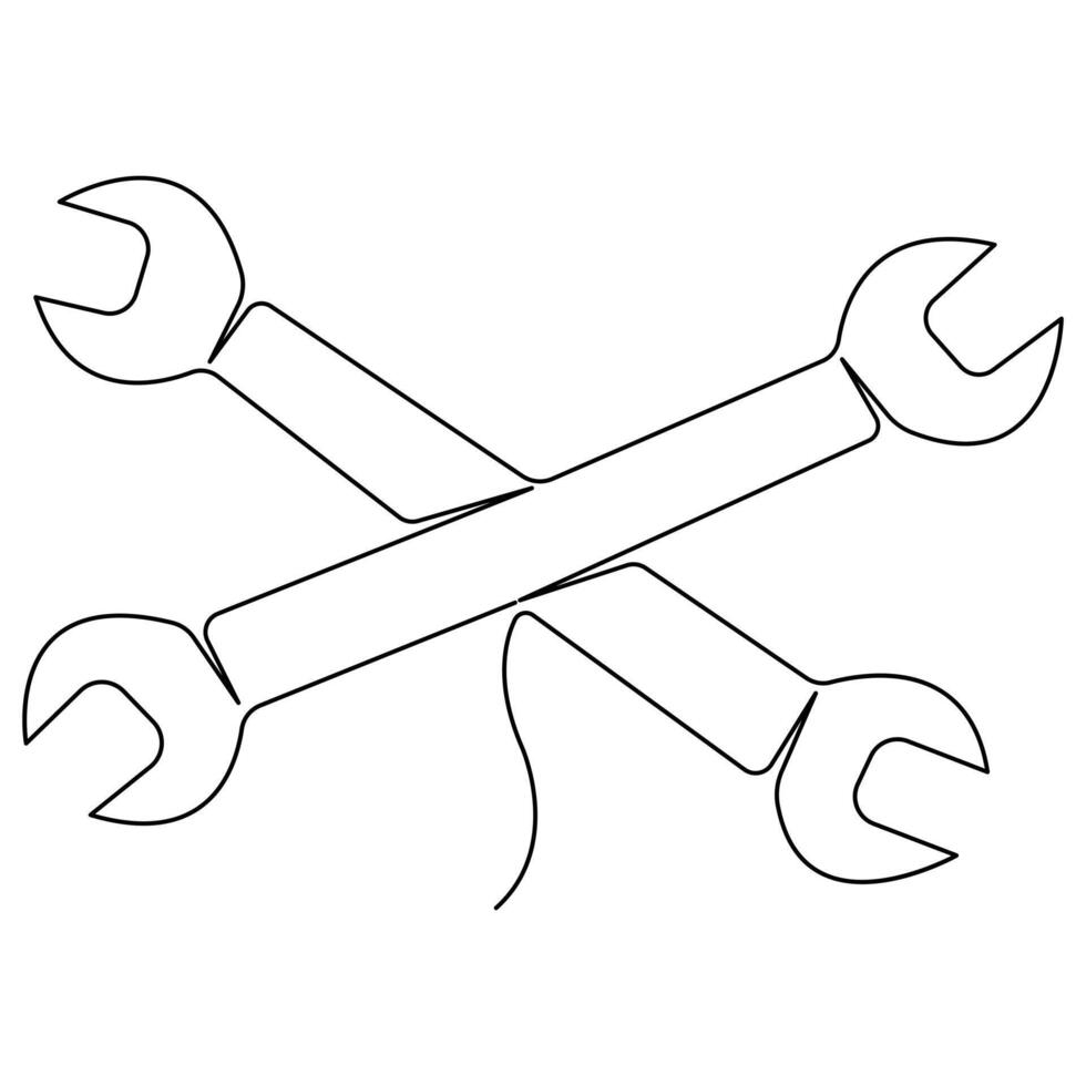 Continuous one line art drawing repair tool icon Service center symbol engineer day vector