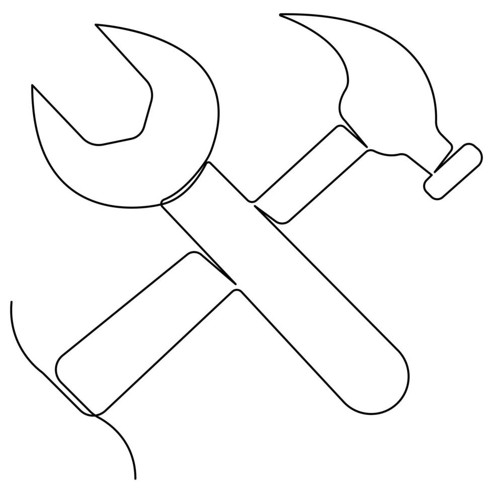 Continuous one line art drawing repair tool icon Service center symbol engineer day vector