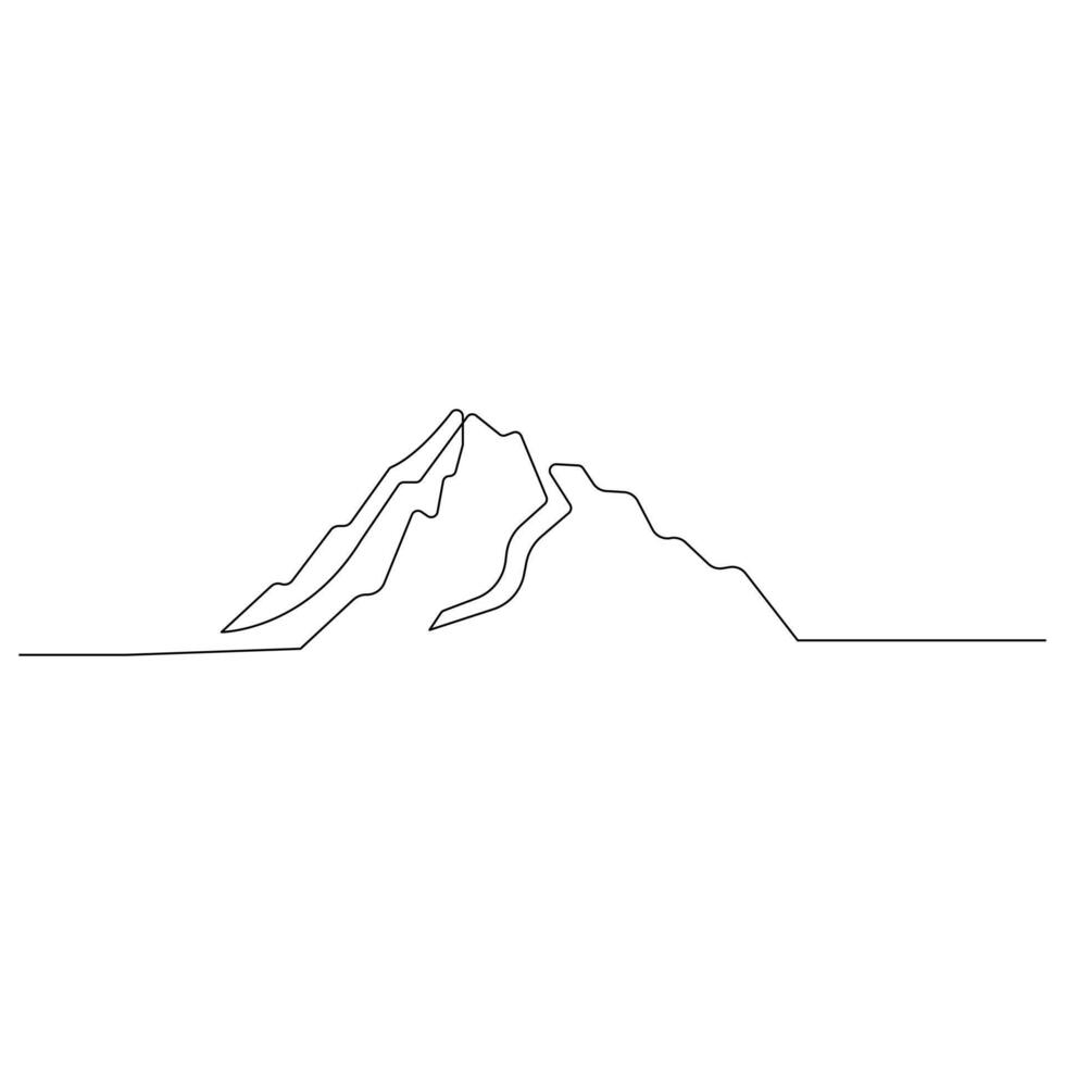 Continuous single line art drawing of mountain landscape top view of mounts outline vector illustration