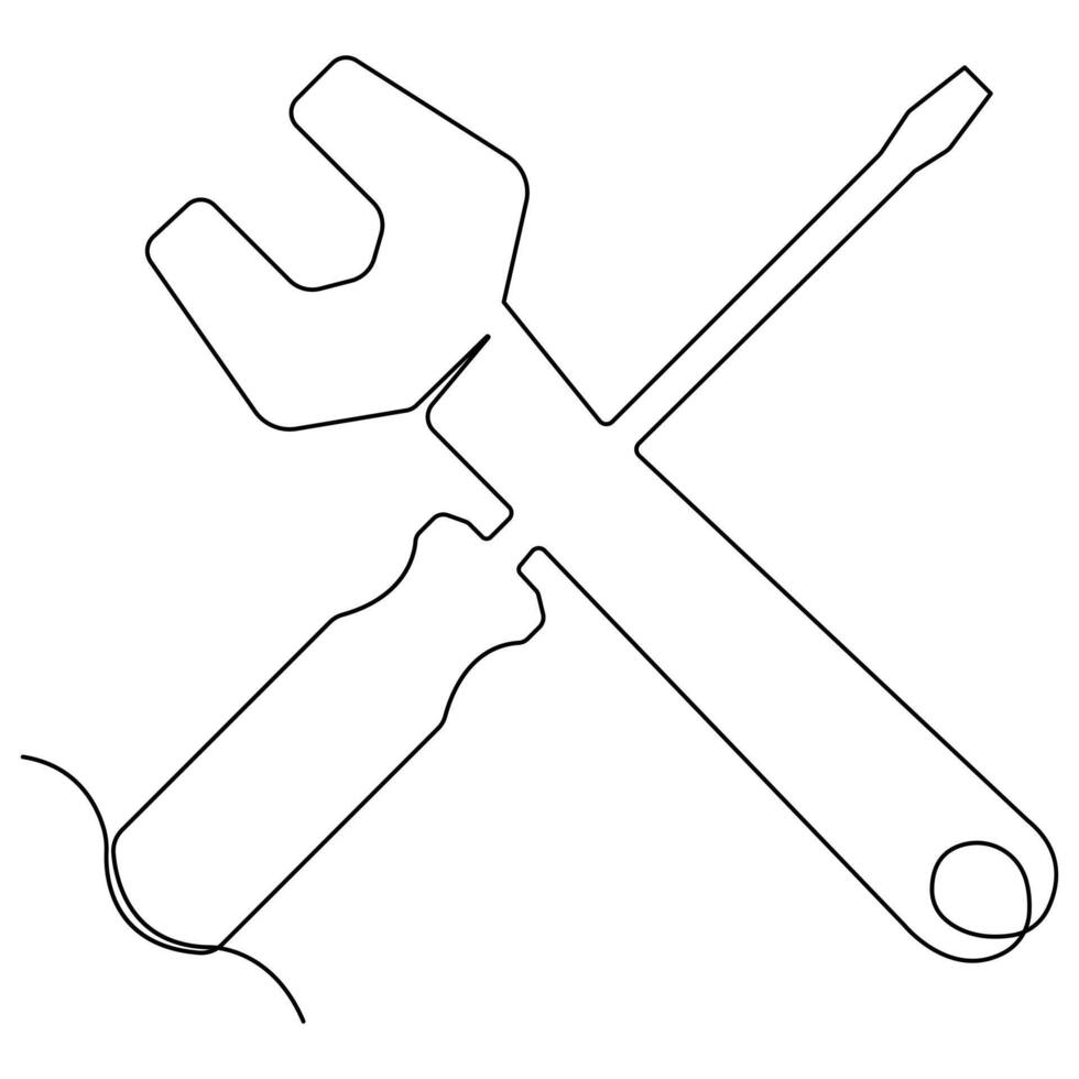 Continuous one line art drawing repair tool icon Service center symbol engineer day vector