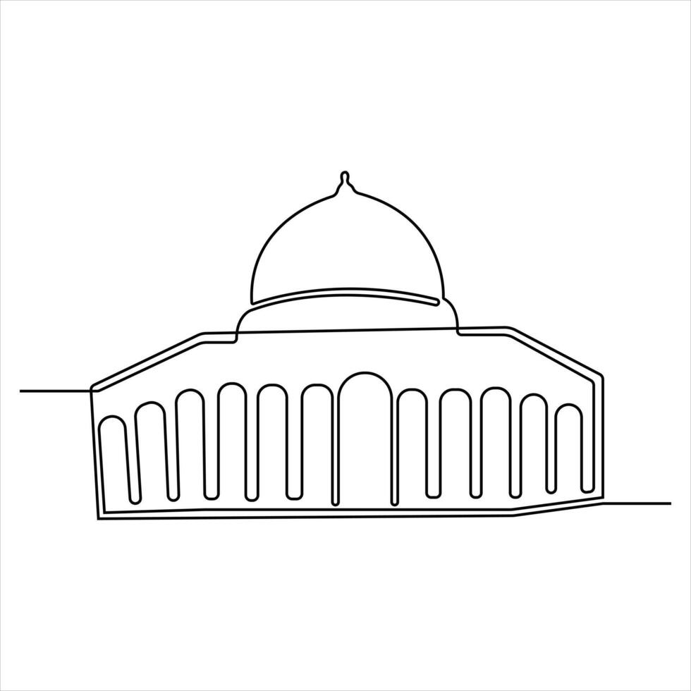 Single continuous line art drawing of mosque simple illustration of Islamic mosque outline vector