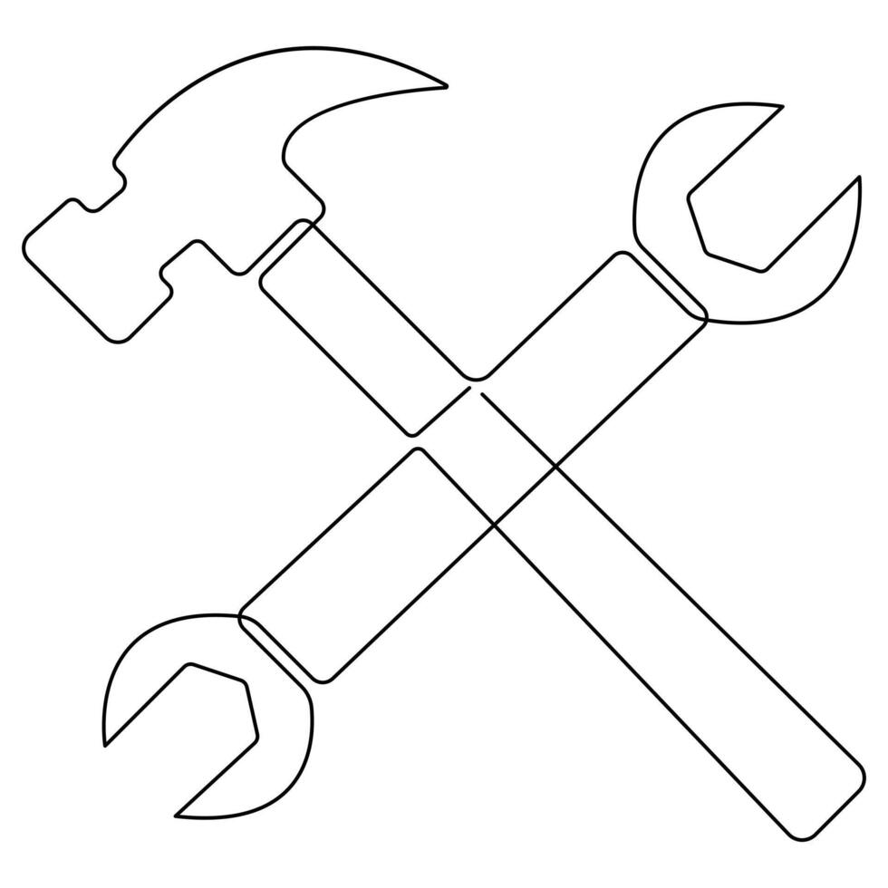 Continuous one line art drawing repair tool icon Service center symbol engineer day vector