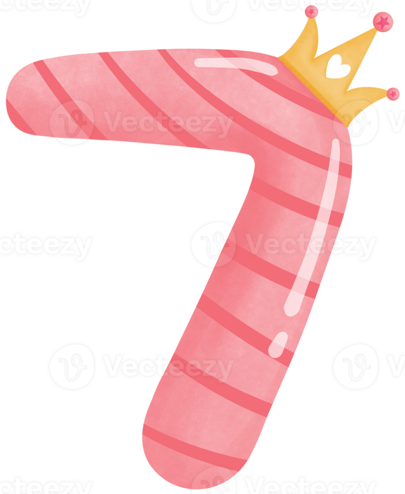 Number seven with crown for birthday party png
