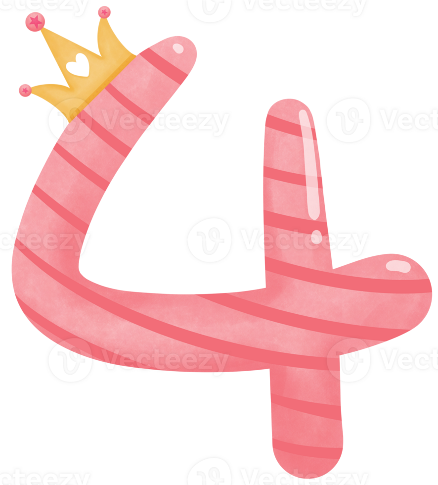Number four with crown for birthday party png