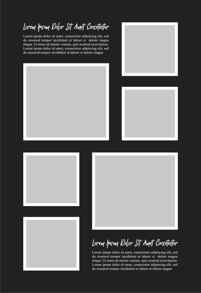 Pictures or photos frame collage. comics page grid layout abstract photo frames and digital photo wall template vector