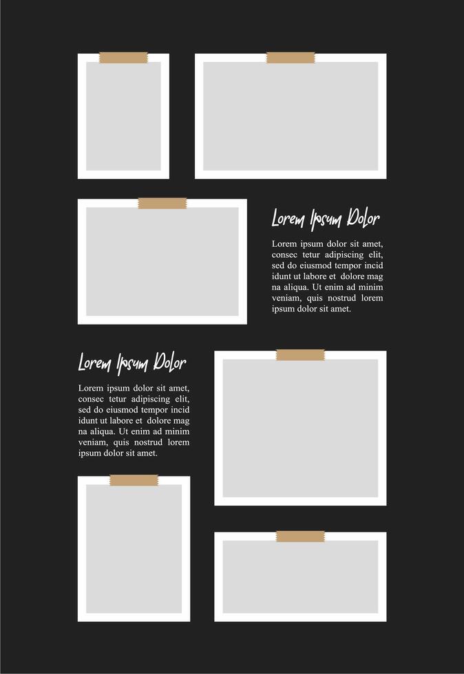 Pictures or photos frame collage. comics page grid layout abstract photo frames and digital photo wall template vector