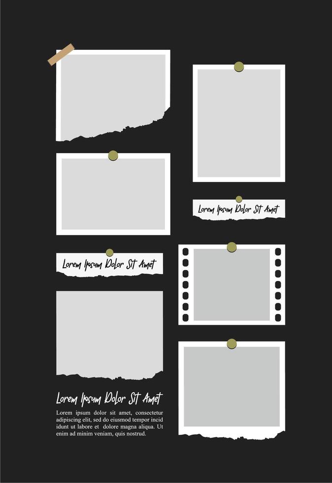 Pictures or photos frame collage. comics page grid layout abstract photo frames and digital photo wall template vector