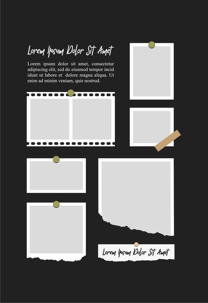 Pictures or photos frame collage. comics page grid layout abstract photo frames and digital photo wall template vector