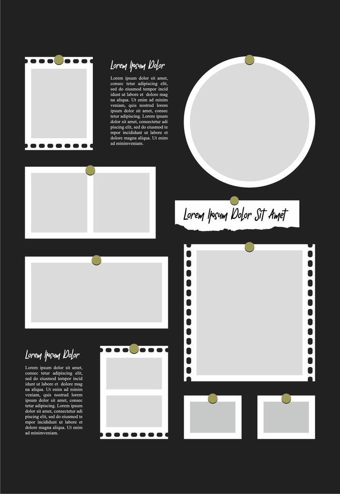 Pictures or photos frame collage. comics page grid layout abstract photo frames and digital photo wall template vector