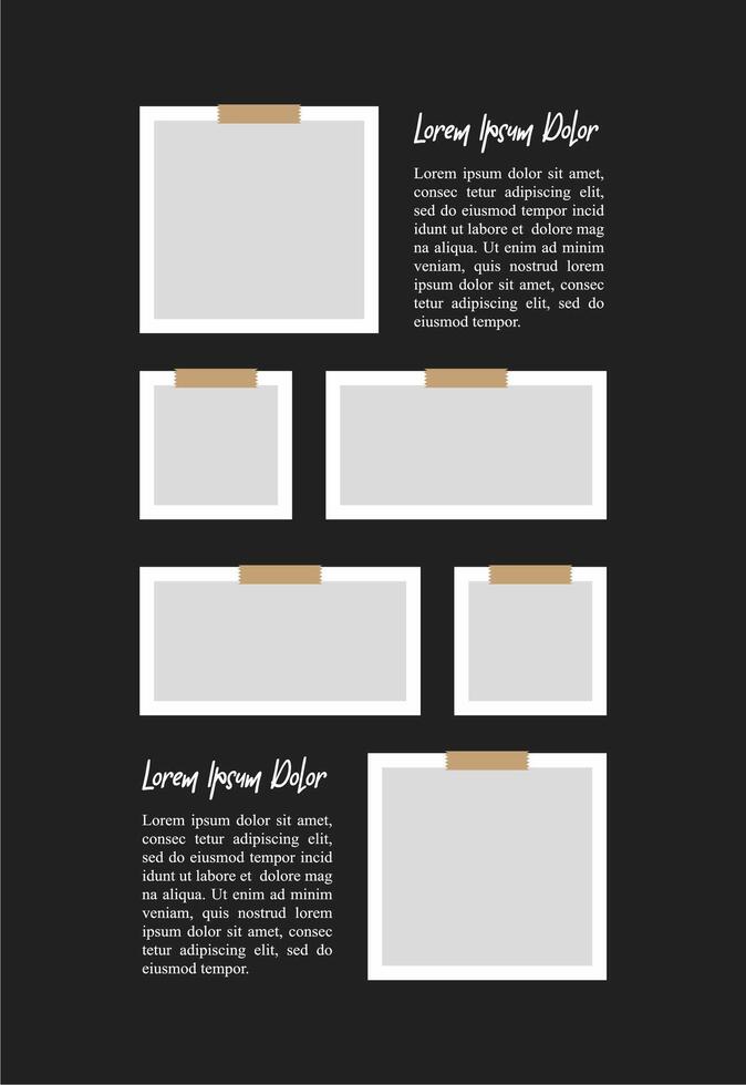 Pictures or photos frame collage. comics page grid layout abstract photo frames and digital photo wall template vector