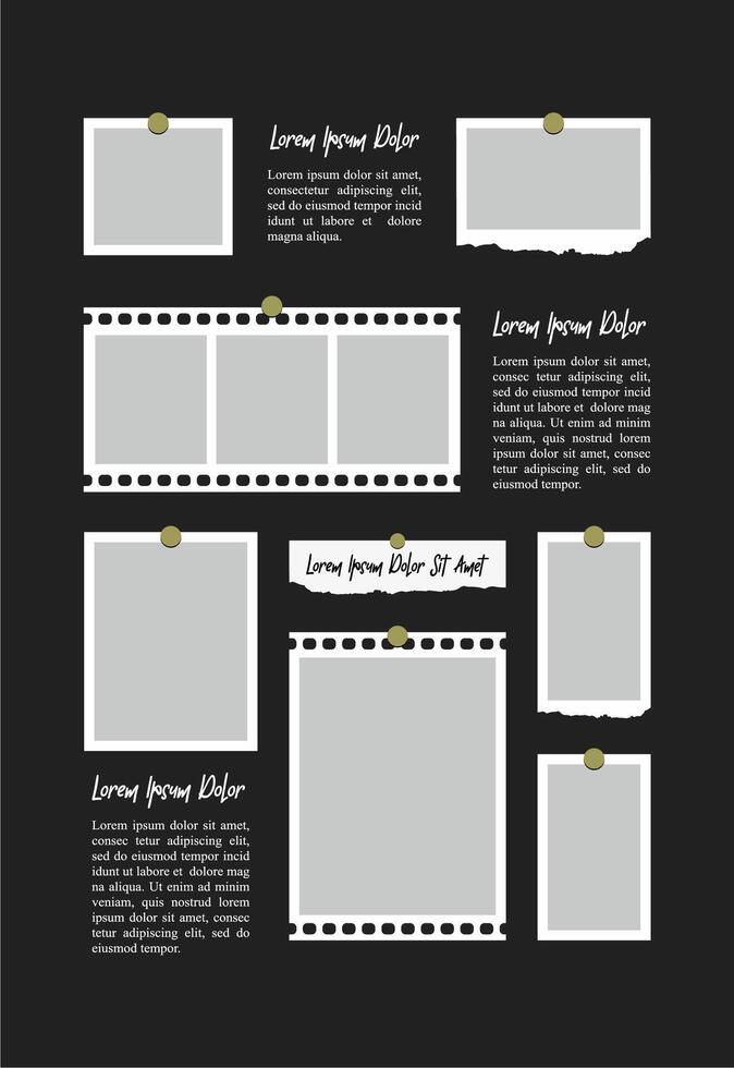 Pictures or photos frame collage. comics page grid layout abstract photo frames and digital photo wall template vector