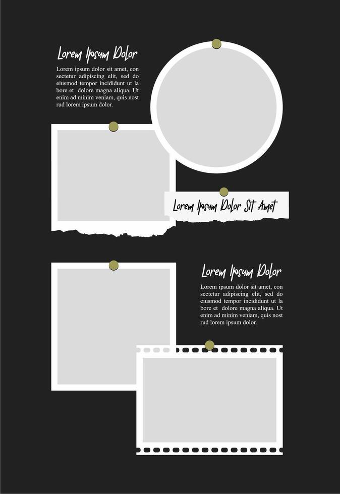 Pictures or photos frame collage. comics page grid layout abstract photo frames and digital photo wall template vector