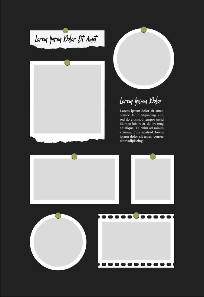 Pictures or photos frame collage. comics page grid layout abstract photo frames and digital photo wall template vector