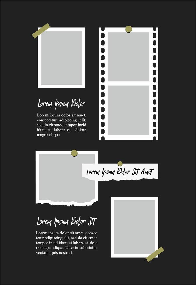 Pictures or photos frame collage. comics page grid layout abstract photo frames and digital photo wall template vector