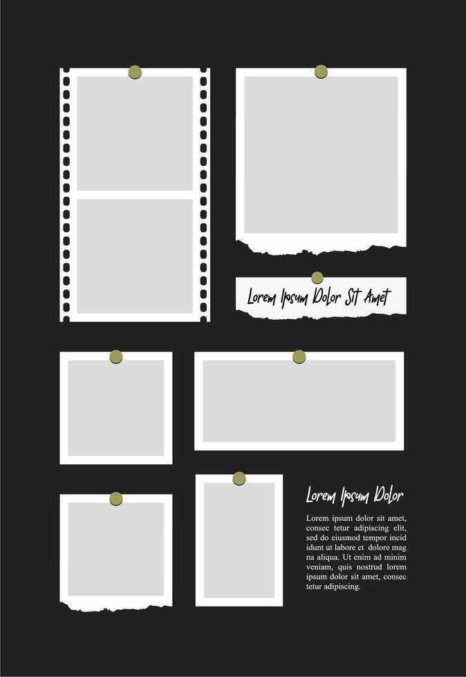 Pictures or photos frame collage. comics page grid layout abstract photo frames and digital photo wall template vector