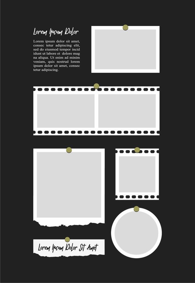 Pictures or photos frame collage. comics page grid layout abstract photo frames and digital photo wall template vector