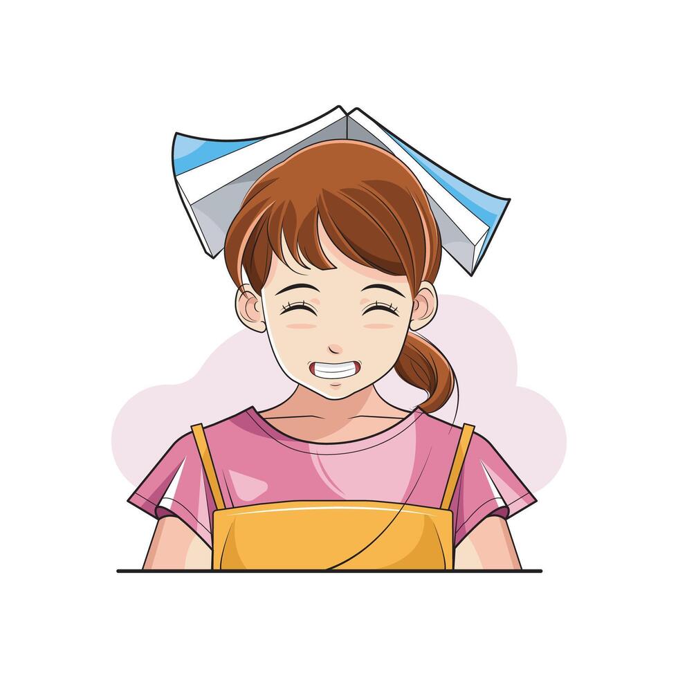 Education Concept. a little girl who is happy with her book. Vector illustration