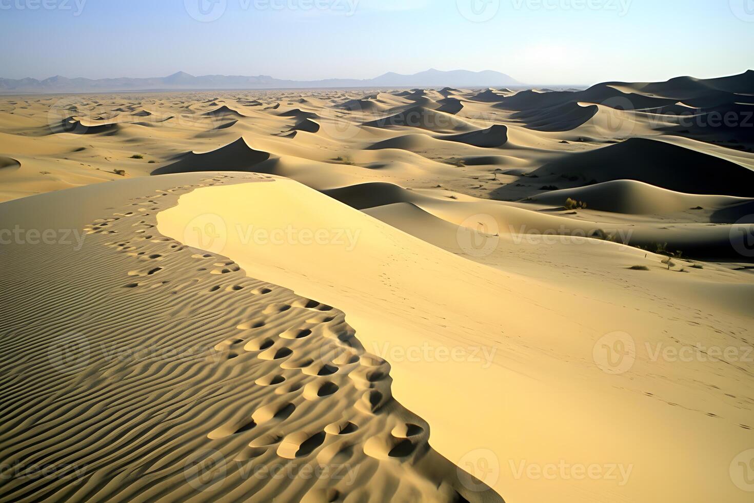 AI generated human footprints in the desert. Neural network AI generated photo