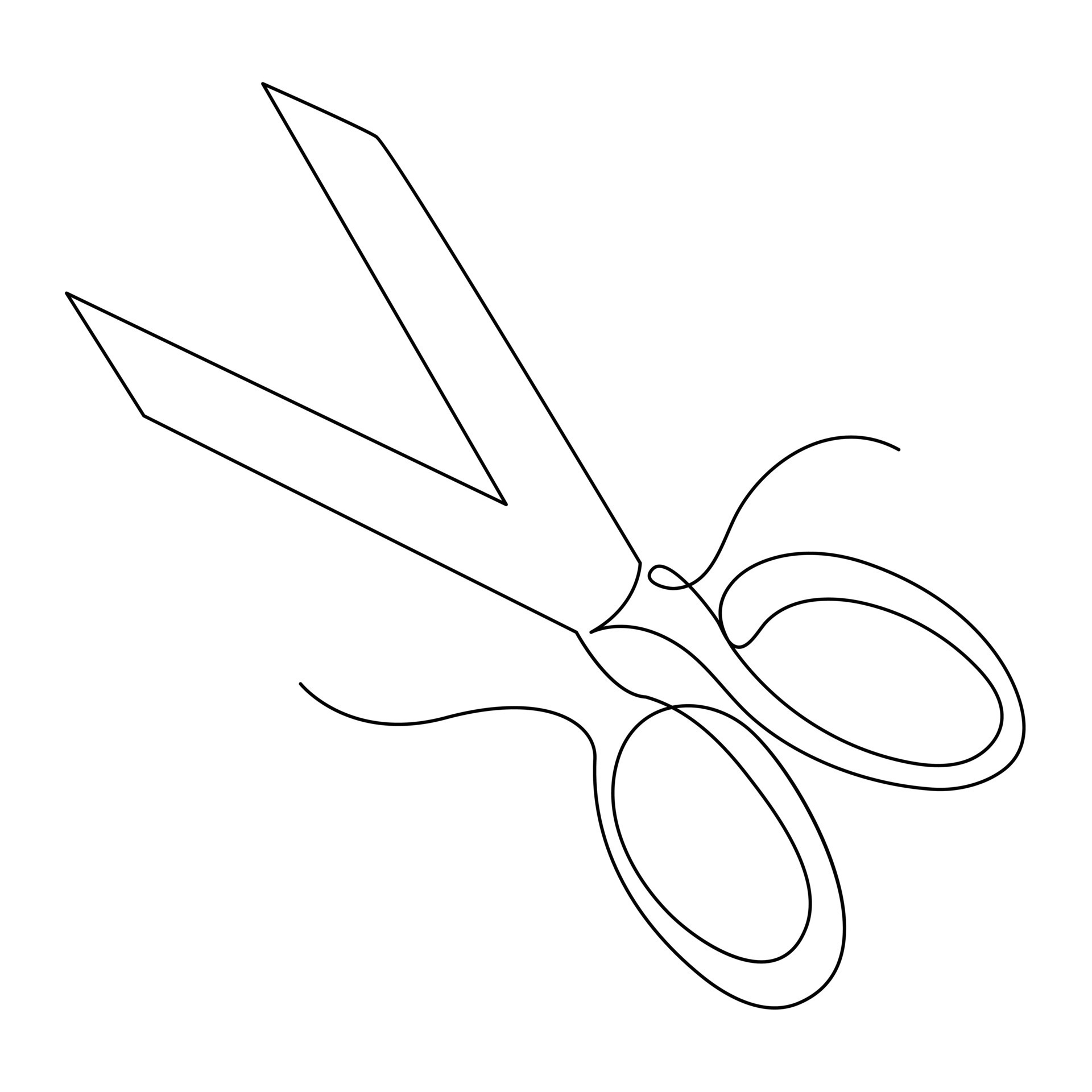 continuous single line drawing of scissors art drawing and illustration