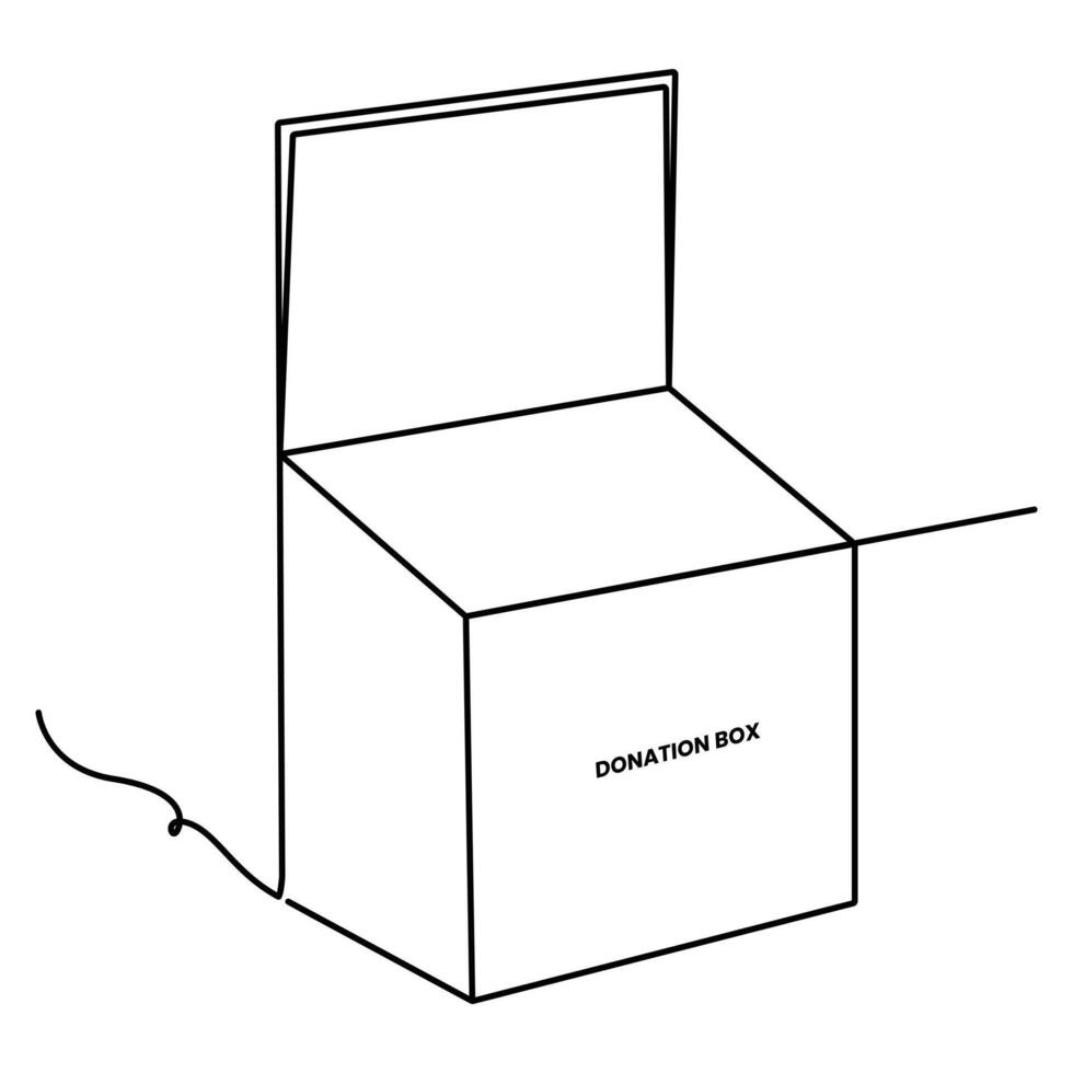 Continuous one line drawing of opened donation box minimalist concept of help support and volunteer activity in simple art drawing and illustration vector