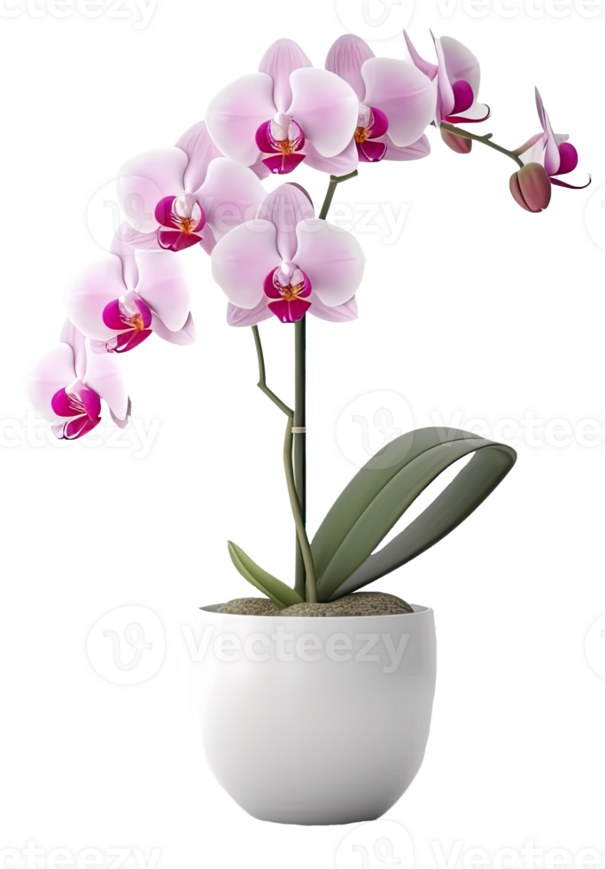 AI generated Pink orchid plant in a white pot on a transparent background png