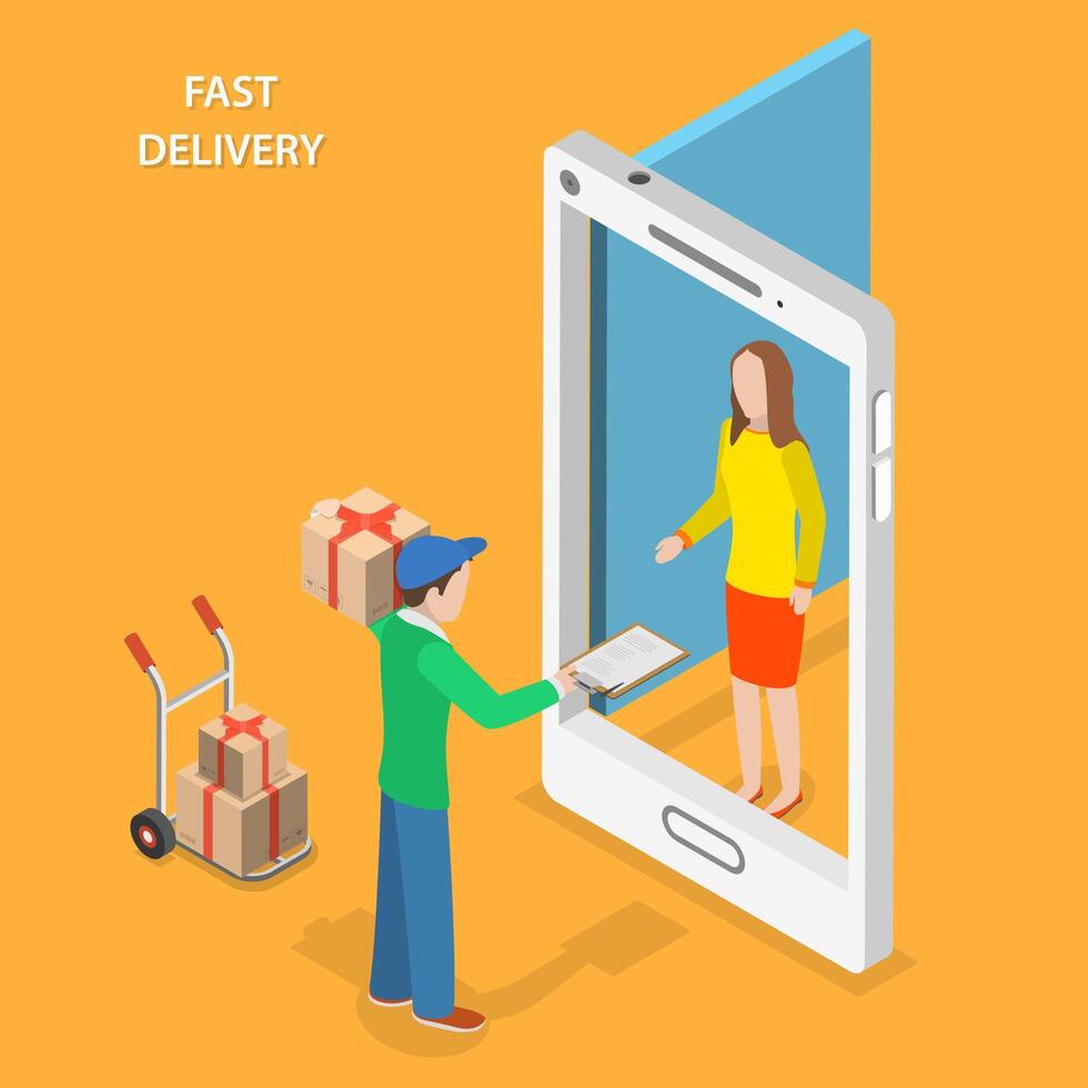 Fast delivery flat isometric vector concept.
